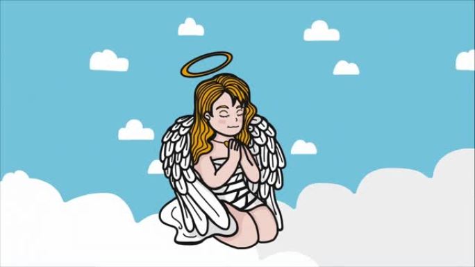 美丽的天使祈祷卡通插图
