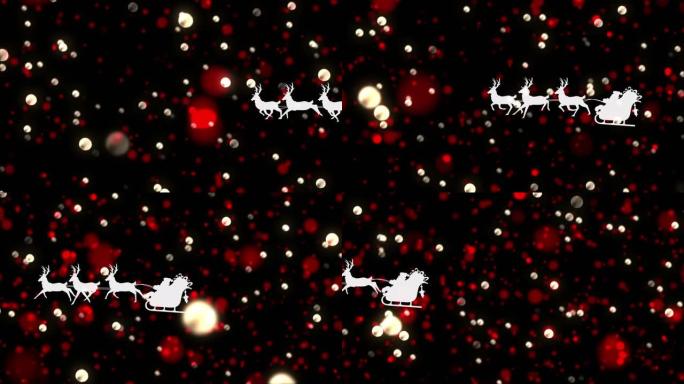 驯鹿拉雪橇中的圣诞老人剪影的数字动画