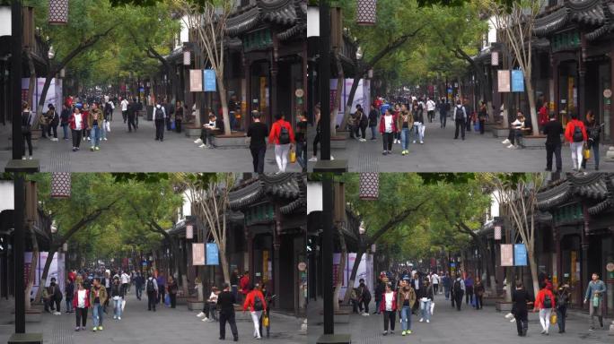 南京老城区著名的中央拥挤街道慢动作全景4k中国