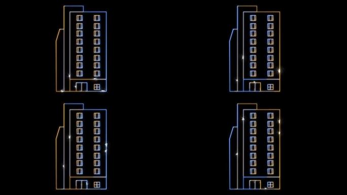 数字建筑正面和旁边的公寓和清洁能源围绕建筑未来全息现代技术移动