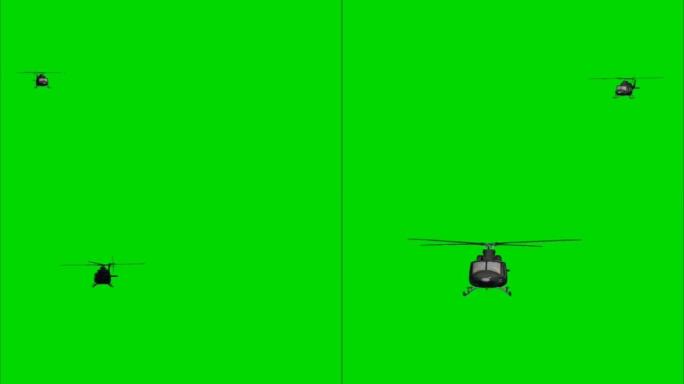 绿色屏幕背景的飞行直升机运动图形