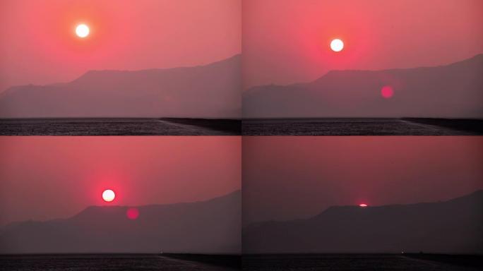 时光流逝-美丽的，多彩的，抽象的日落在山脉风景博纳维尔盐滩，犹他州