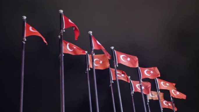 成排的土耳其国旗