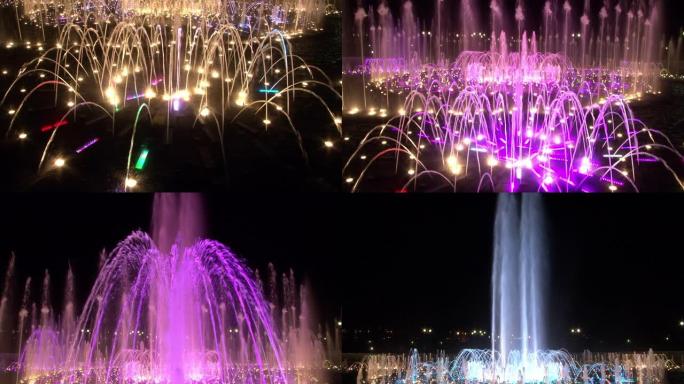 晚上在莫斯科跳舞的喷泉。
