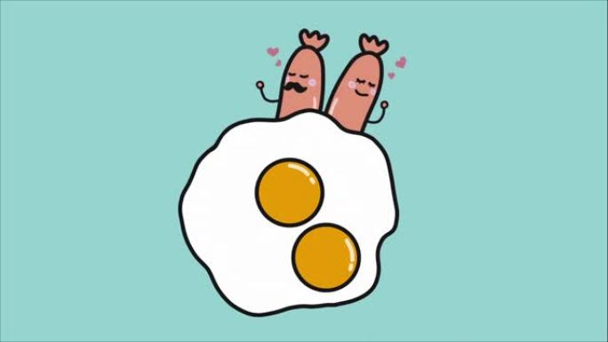 烤鸡蛋和香肠爱好者卡通