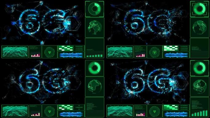 未来派抽象监视器6g超高速互联网电源区块链数字大数据处理智能技术强大能量闪光粒子