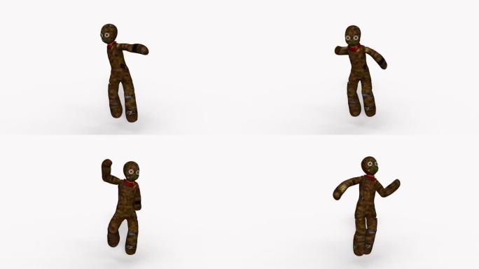 3D模型旧布娃娃跳舞，循环，透明背景