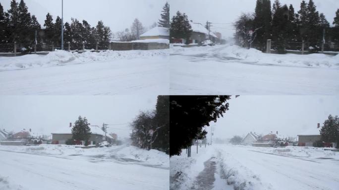 12月一天，城市街道上的暴风雪