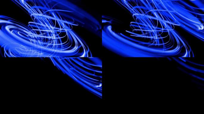 流动颗粒成形线、螺旋和抽象结构的运动设计bg。螺旋状旋转的蓝线沿着旋转的路径飞行。3d渲染4k时尚创