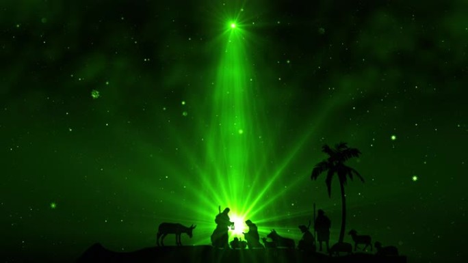 绿色闪烁的星星的圣诞节场景