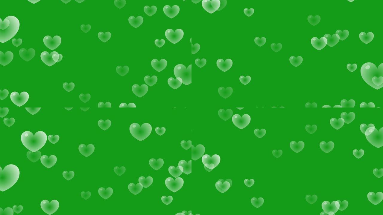 带有绿色屏幕背景的心脏气泡运动图形