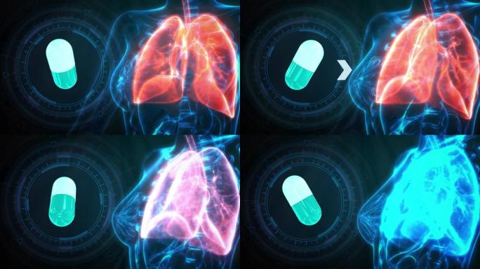 人类肺部受到医学打击，cg healthcare 3D动画