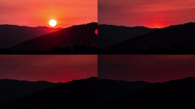时光流逝-美丽的，多彩的，抽象的日落在山景观