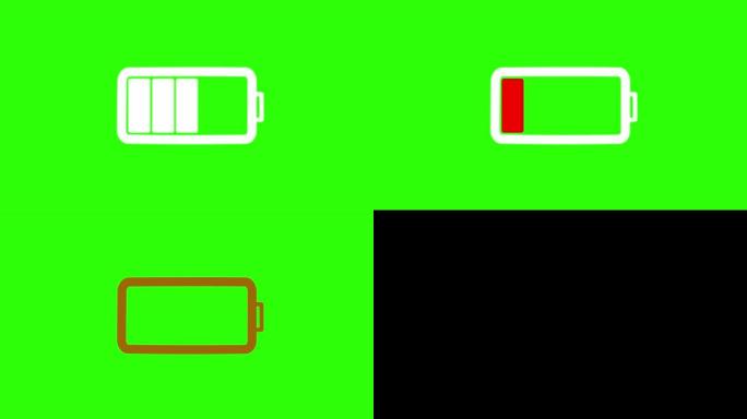 电池没电了。4k动画。白色抽象图标。绿色背景。