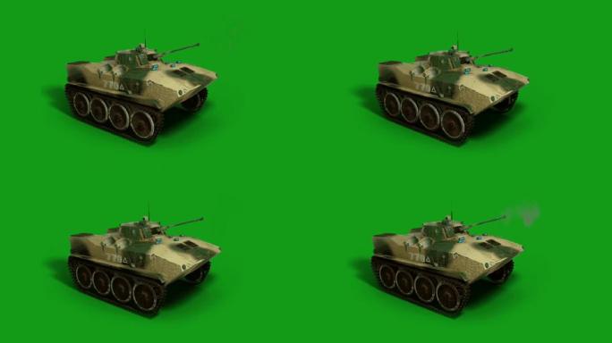 绿色屏幕背景的战争坦克运动图形