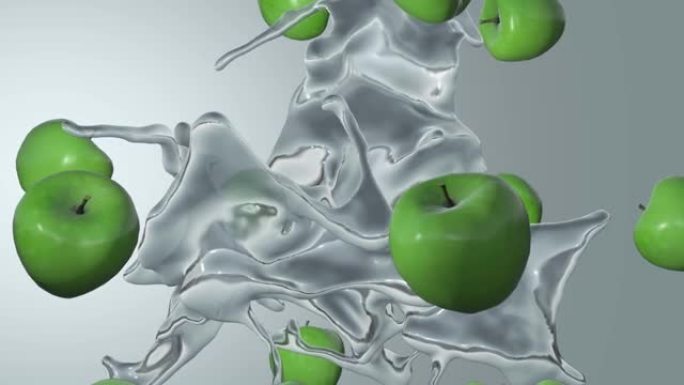 新鲜的苹果和水在空气中旋转。高质量4k无缝环路 (带阿尔法)