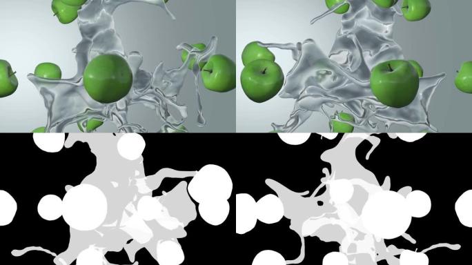新鲜的苹果和水在空气中旋转。高质量4k无缝环路 (带阿尔法)