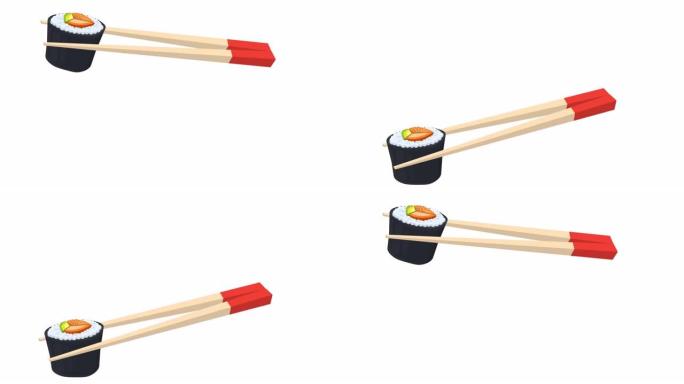 筷子上寿司卷的动画。卡通
