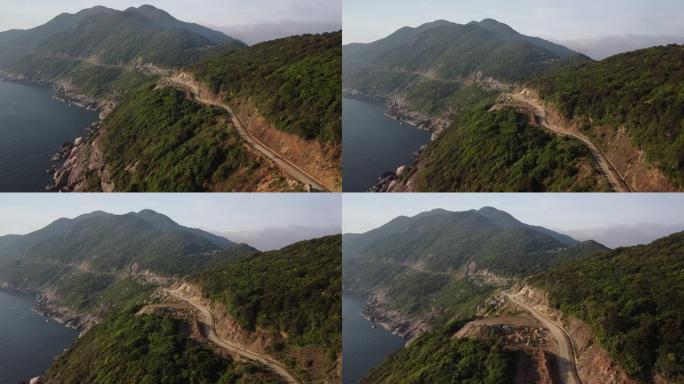 令人惊叹的沿海悬崖边路的空中风景，山景。