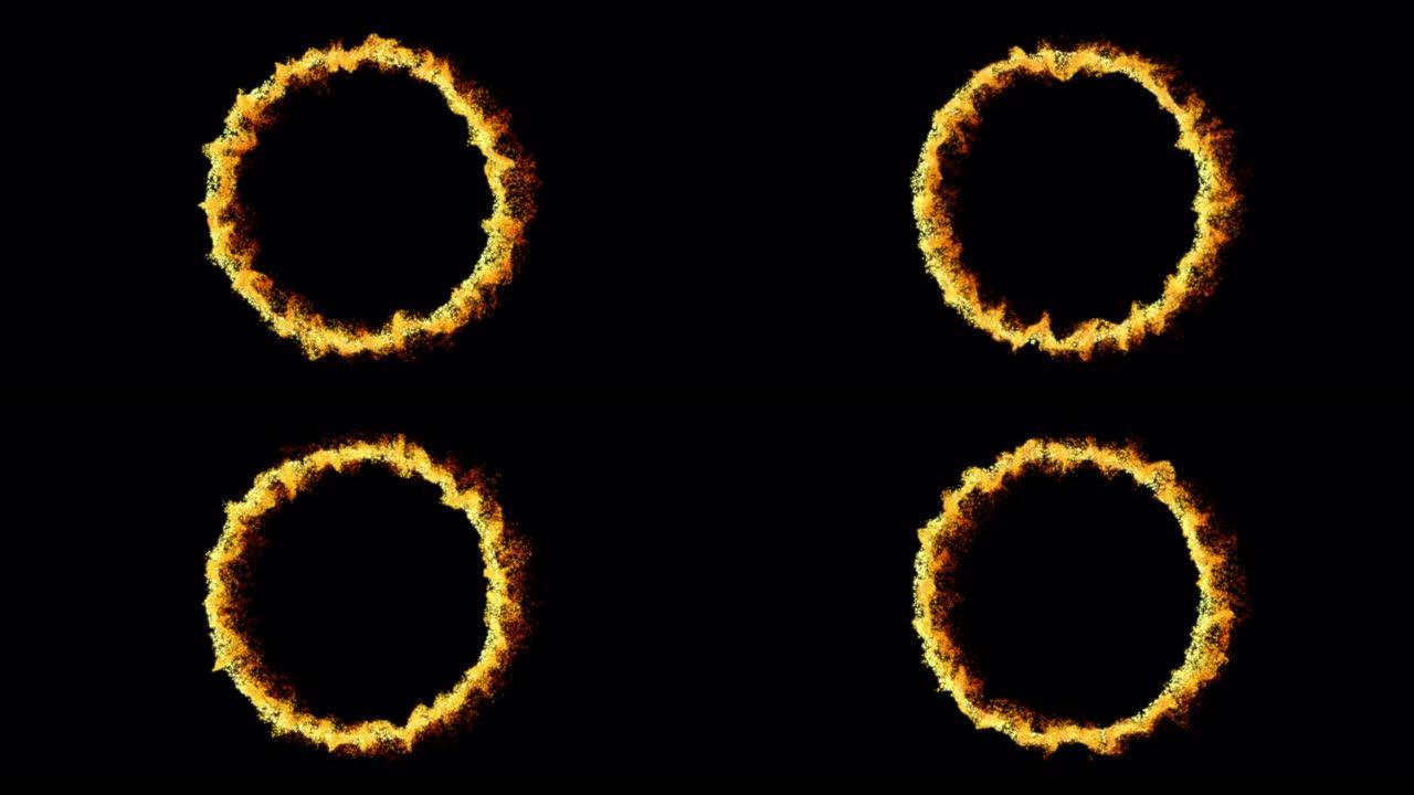 4k抽象可循环燃烧圈技术背景，粒子，黑色背景