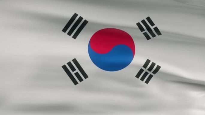 韩国国旗迎风摆动回旋三维动画。4 k的决议