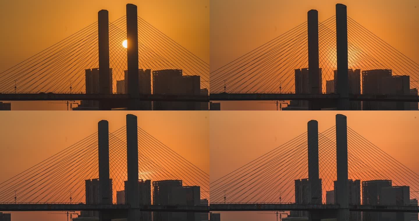 珠海粤澳合作区横琴大桥日落延时摄影4K