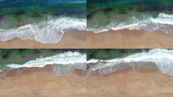 海岸线、海浪和沙子的4k视频无人机视图