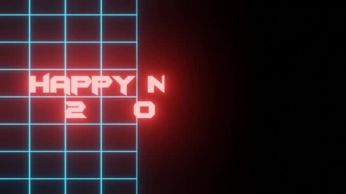 新年快乐主题-高清视频动画，在红色新年快乐和2021文本和数字上加载效果，孤立在蓝色霓虹灯复古风格背