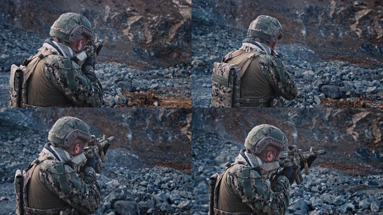 士兵们用4k超高清摄像机在山上巡逻
