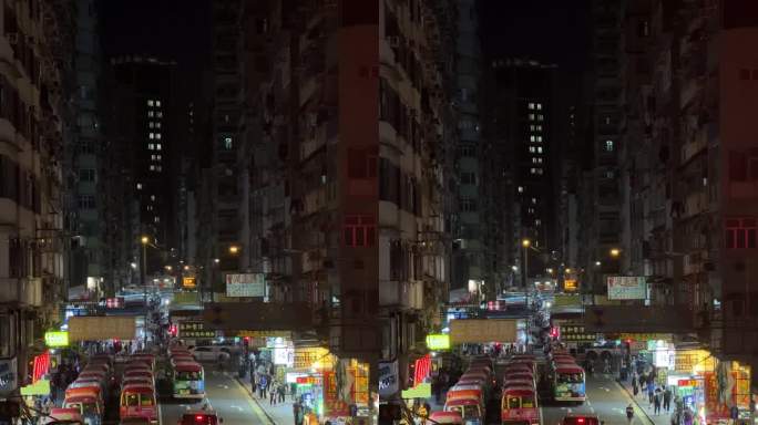 竖版香港旺角小巴夜景车流