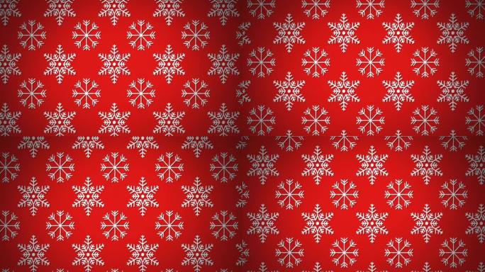 红色背景上雪花移动的圣诞装饰图案动画