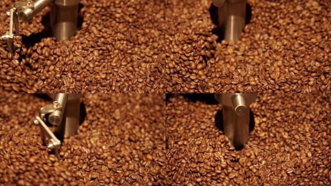 咖啡豆在机器中搅拌