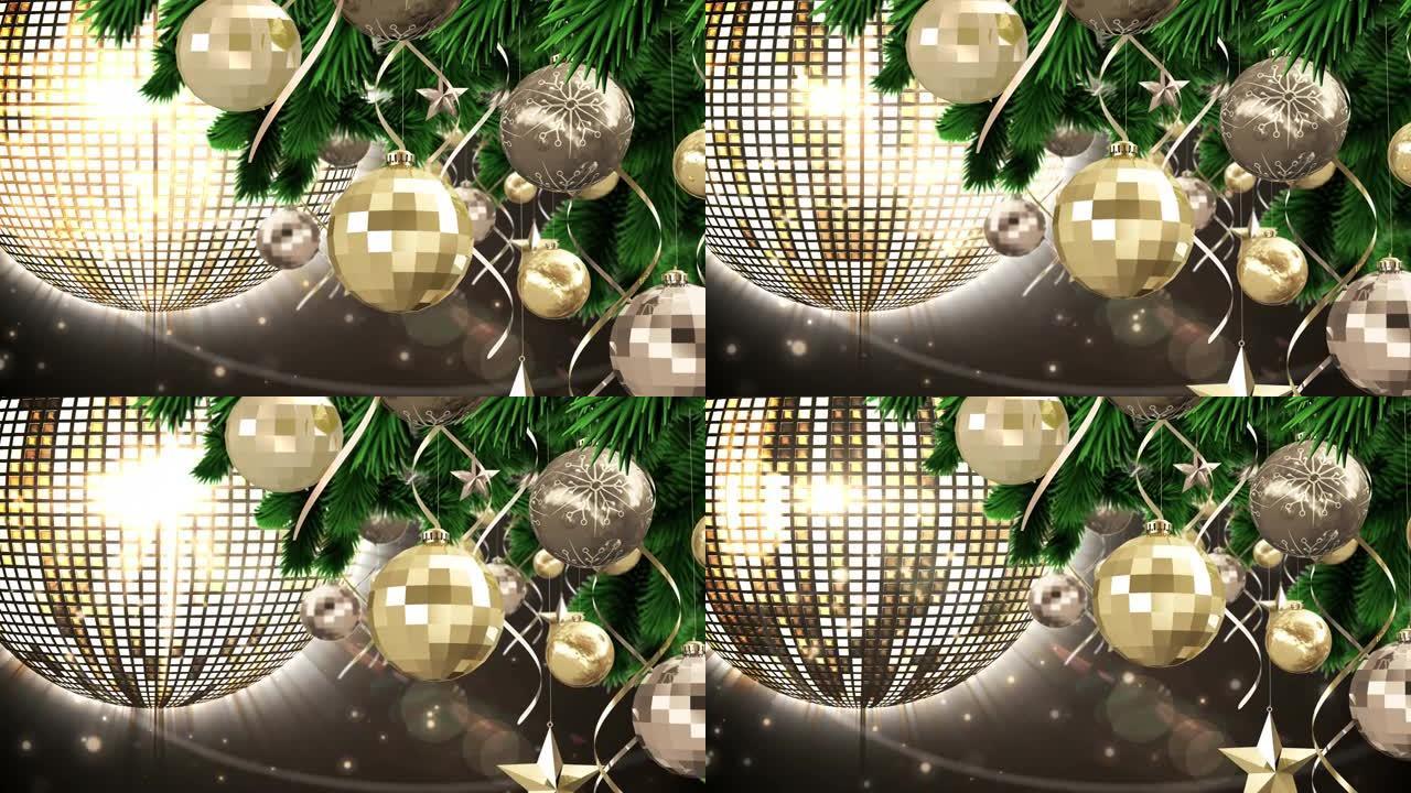 圣诞小玩意和挂在圣诞树上的星星装饰的数字动画