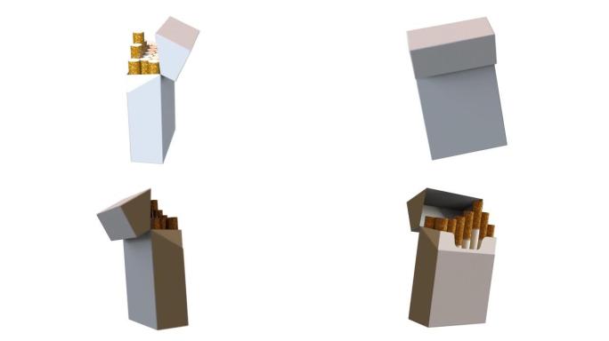 烟盒隔离戒烟概念，可循环4K 60 fps 3D动画