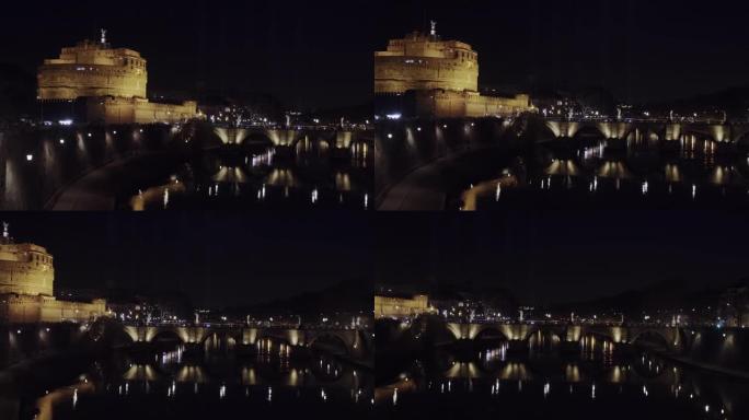 意大利的Aelian桥或Pons Aelius的夜景，称为罗马的Ponte Sant'Angelo