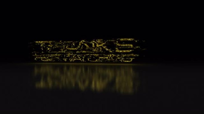 感谢收看，请喜欢并订阅带地板反射的黄金文本4K 3D电影标题预告片背景，带毛刺过渡效果。魅力高科技结