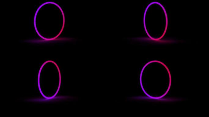 黑色背景上的霓虹灯彩色圆圈旋转循环