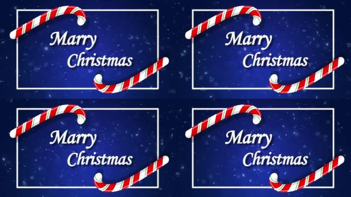 圣诞节与可爱的糖果手杖和雪花在蓝色和白色调动画。