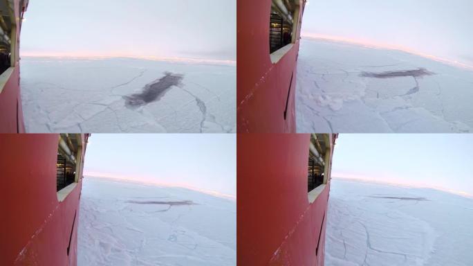 破冰船穿过冰原。费多罗夫院士的船。