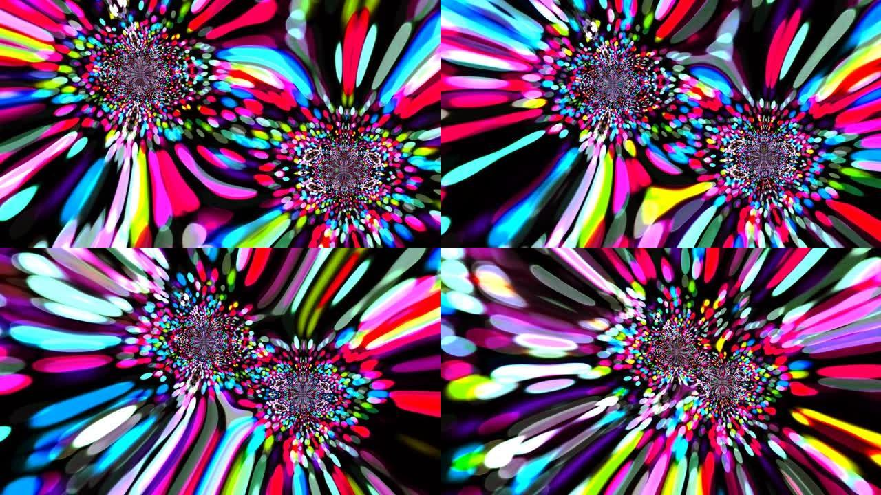 抽象彩虹色滚动看起来像两个孔雀蜘蛛镜反射和移动融合