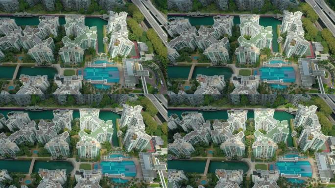 夏日西因加波市著名游艇湾公寓综合体港口景观空中全景4k