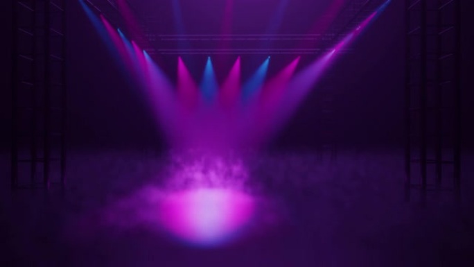 舞台上有紫色和蓝色的灯光和烟雾创意背景
