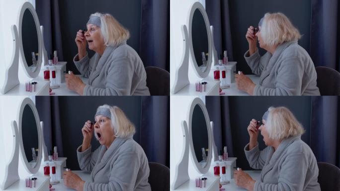 老奶奶涂睫毛睫毛膏，化妆，护理皮肤
