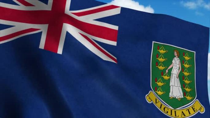 英属维尔京群岛国旗在风中飘扬，蓝天背景。4K