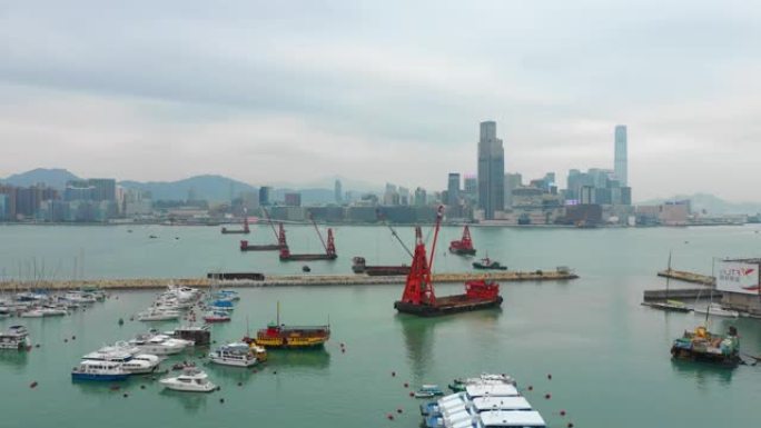 香港维多利亚港码头空中全景4k