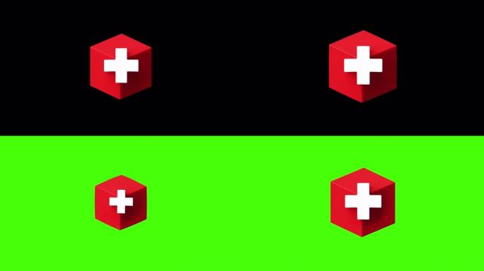 瑞士国旗立方体形状出现在黑色背景上