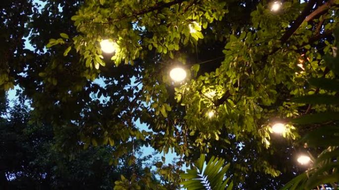 晚上花园节或派对区装饰的照明灯放松自然氛围空间