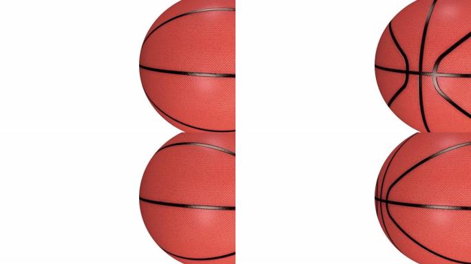 孤立的逼真的篮球在白色屏幕上旋转。无缝循环。4K