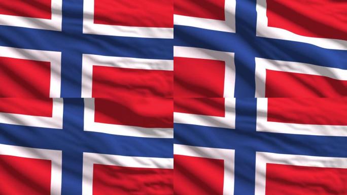 挪威国旗迎风飘扬，织物质地细腻。无缝循环