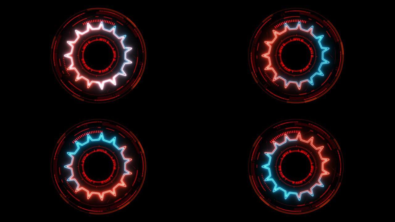 未来技术数字全息元素红蓝激光发光效果和红色色调